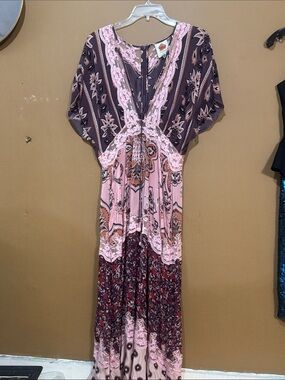 FARM Rio Pink & Brown Paisley Panel Maxi Dress